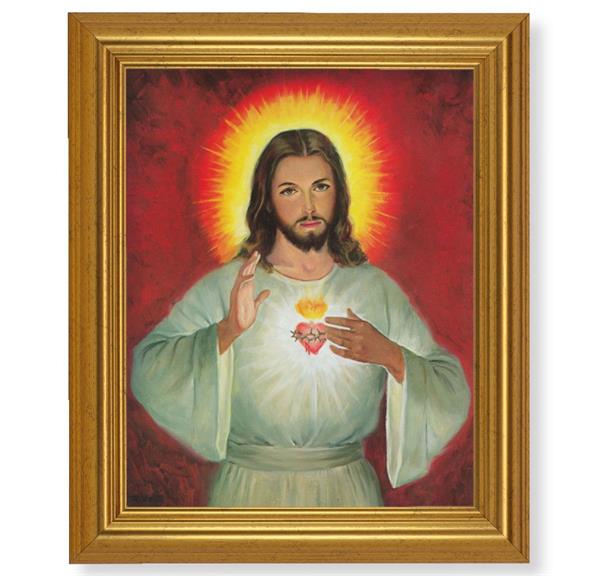 Sacred Heart of Jesus Picture, 10"x12" Gold-Leaf Finished Classic Frame, Italian Print on Artboard # 27375