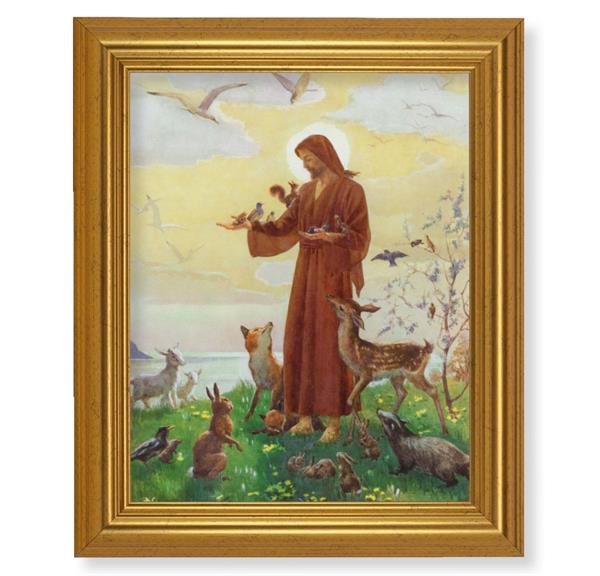 Jesus with Animals Picture, 10"x12" Gold-Leaf Finished Classic Frame, Italian Print on Artboard # 27379
