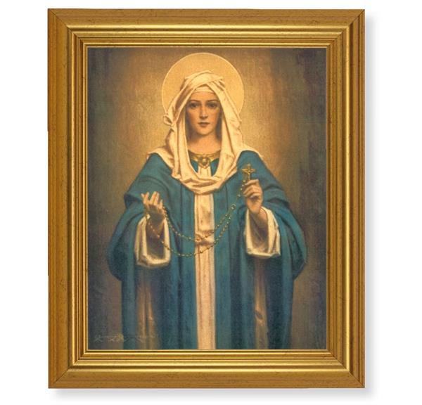 Our Lady of The Rosary Picture, 10"x12" Gold-Leaf Finished Classic Frame, Italian Print on Artboard # 27393