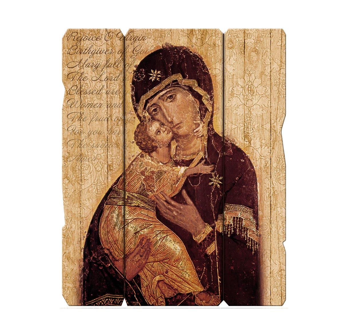 Our Lady of Vladimir Vintage Wooden Wall Plaque, 7.5"x9", # 1445