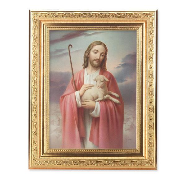 Good Shepherd Picture, 8-1/4"x10-1/4 Gold-Leaf Finish Acanthus Leaf Detail Under Glass # 27663