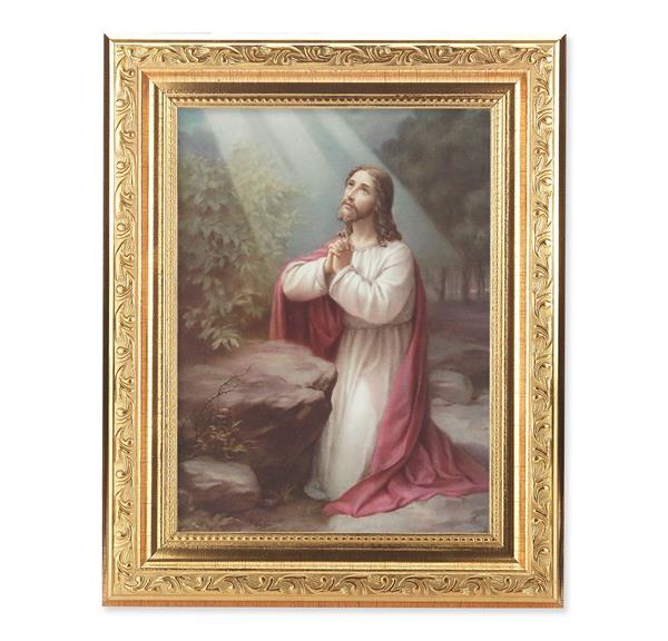 Christ on The Mount of Olives Picture, 8-1/4"x10-1/4 Gold-Leaf Finish Acanthus Leaf Detail Under Glass # 27668