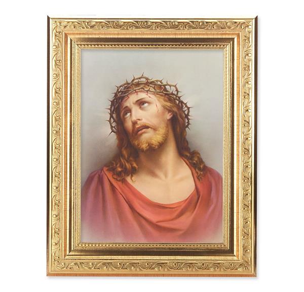 Christ in Agony Picture, 8-1/4"x10-1/4 Gold-Leaf Finish Acanthus Leaf Detail Under Glass # 27670