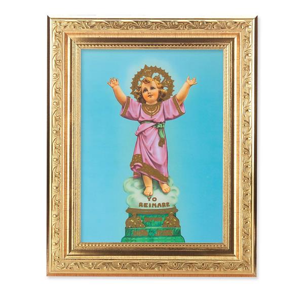 Divino Nino Picture, 8-1/4"x10-1/4 Gold-Leaf Finish Acanthus Leaf Detail Under Glass # 27672