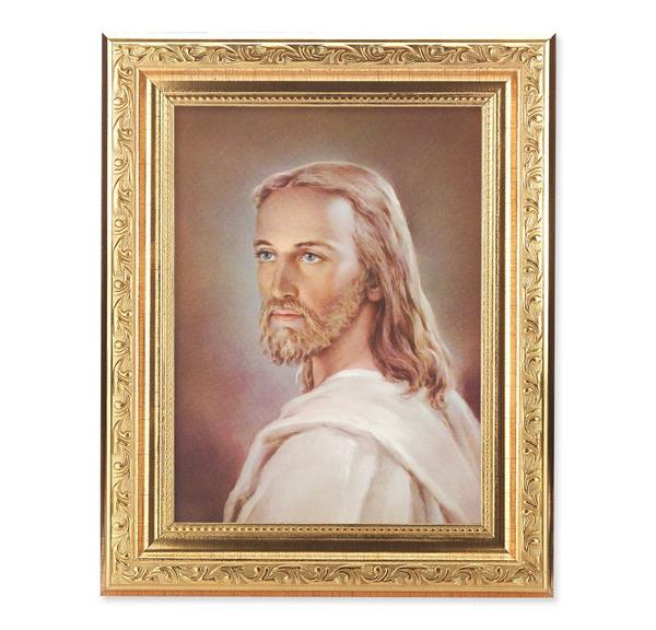 Head of Christ Picture, 8-1/4"x10-1/4 Gold-Leaf Finish Acanthus Leaf Detail Under Glass # 27676
