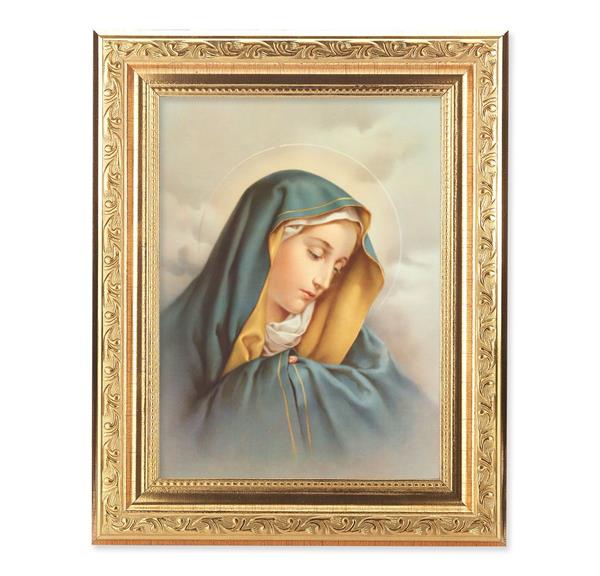 Our Lady of Sorrows Picture, 8-1/4"x10-1/4 Gold-Leaf Finish Acanthus Leaf Detail Under Glass # 27688