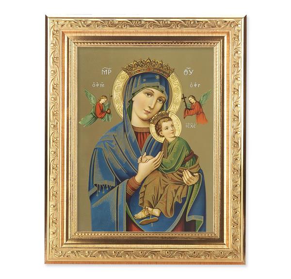 Our Lady of Perpetual Help Picture, 8-1/4"x10-1/4 Gold-Leaf Finish Acanthus Leaf Detail Under Glass # 27690