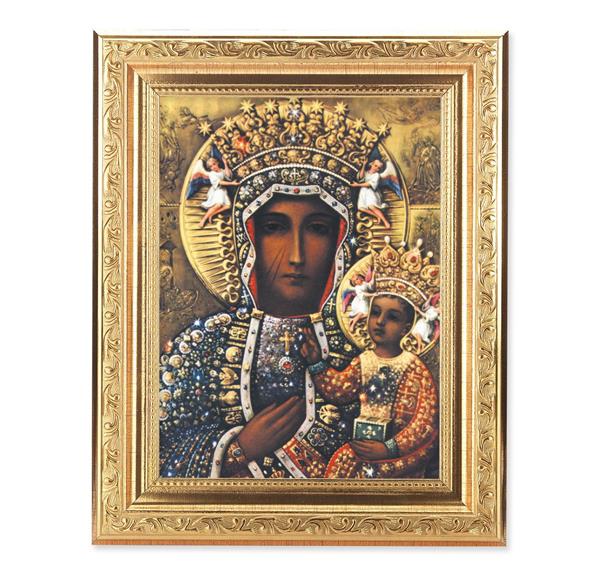 Our Lady of Czestochowa Picture, 8-1/4"x10-1/4 Gold-Leaf Finish Acanthus Leaf Detail Under Glass # 27700