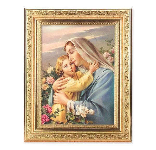 Madonna and Child Picture, 8-1/4"x10-1/4 Gold-Leaf Finish Acanthus Leaf Detail Under Glass # 27701