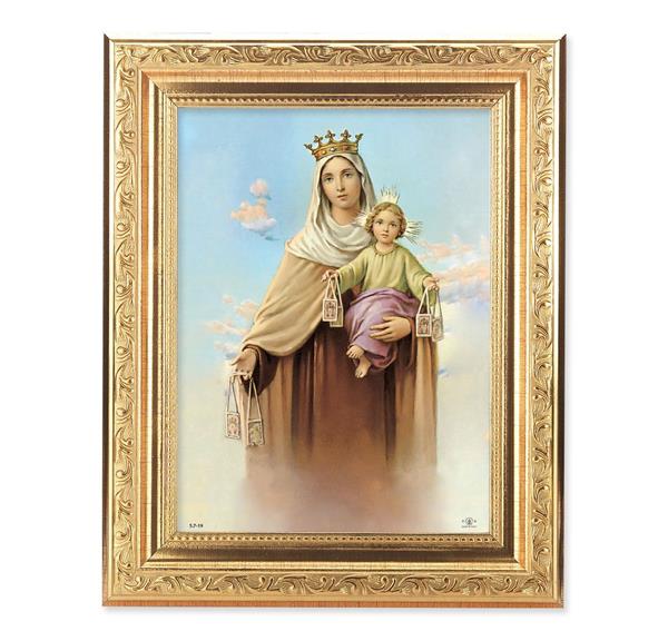 Our Lady of Mount Carmel Picture, 8-1/4"x10-1/4 Gold-Leaf Finish Acanthus Leaf Detail Under Glass # 27704