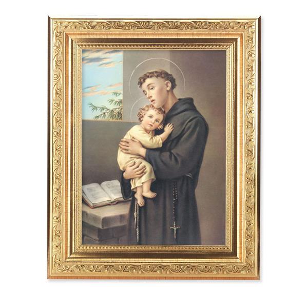 St. Anthony of Padua Picture, 8-1/4"x10-1/4 Gold-Leaf Finish Acanthus Leaf Detail Under Glass # 27705