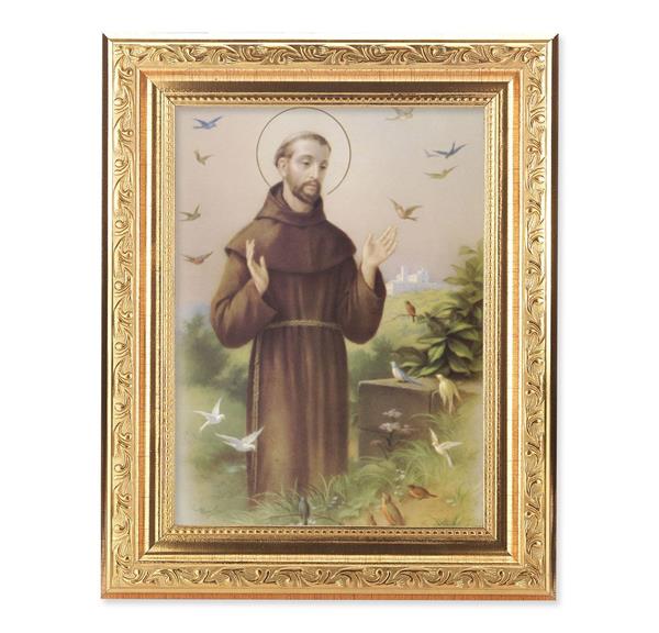 St. Francis of Assisi Picture, 8-1/4"x10-1/4 Gold-Leaf Finish Acanthus Leaf Detail Under Glass # 27706