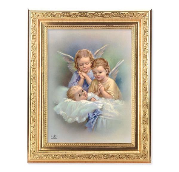 Guardian Angels & Baby Picture, 8-1/4"x10-1/4 Gold-Leaf Finish Acanthus Leaf Detail Under Glass # 27724