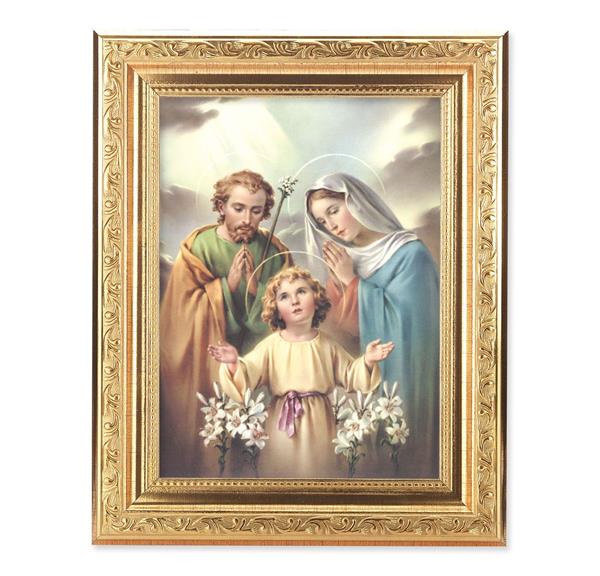 Holy Family Picture, 8-1/4"x10-1/4 Gold-Leaf Finish Acanthus Leaf Detail Under Glass # 27732