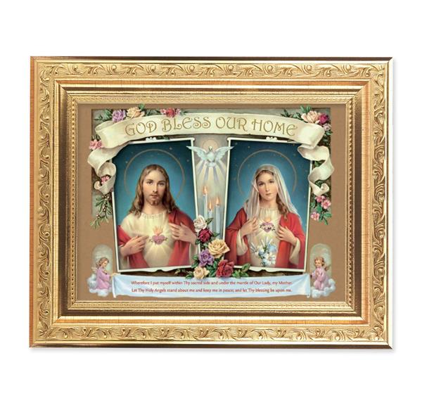 God Bless Our Home Picture, 8-1/4"x10-1/4 Gold-Leaf Finish Acanthus Leaf Detail Under Glass # 27741