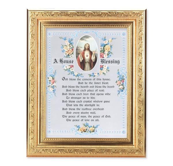 A House Blessing Picture, 8-1/4"x10-1/4 Gold-Leaf Finish Acanthus Leaf Detail Under Glass # 27742