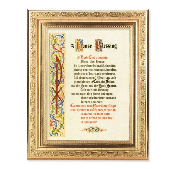 A House Blessing Picture, 8-1/4"x10-1/4 Gold-Leaf Finish Acanthus Leaf Detail Under Glass # 27745