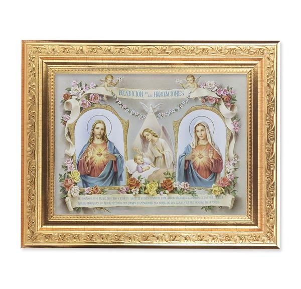 Spanish Baby Room Blessing Picture, 8-1/4"x10-1/4 Gold-Leaf Finish Acanthus Leaf Detail Under Glass # 27747