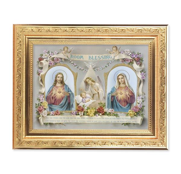 Baby Room Blessing Picture, 8-1/4"x10-1/4 Gold-Leaf Finish Acanthus Leaf Detail Under Glass # 27748
