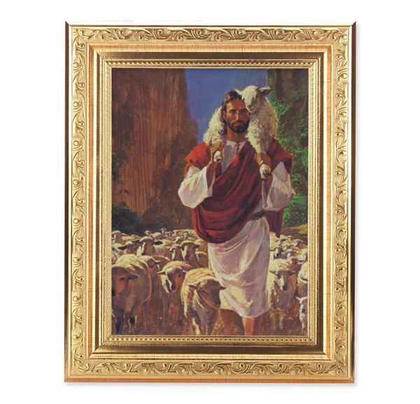 The Good Shepherd Picture, 8-1/4"x10-1/4 Gold-Leaf Finish Acanthus Leaf Detail Under Glass # 27749