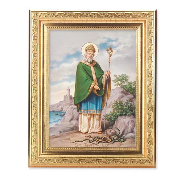 St. Patrick Picture, 8-1/4"x10-1/4 Gold-Leaf Finish Acanthus Leaf Detail Under Glass # 27757
