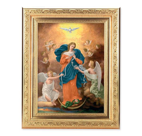 Our Lady Untier of Knots Picture, 8-1/4"x10-1/4 Gold-Leaf Finish Acanthus Leaf Detail Under Glass # 27762