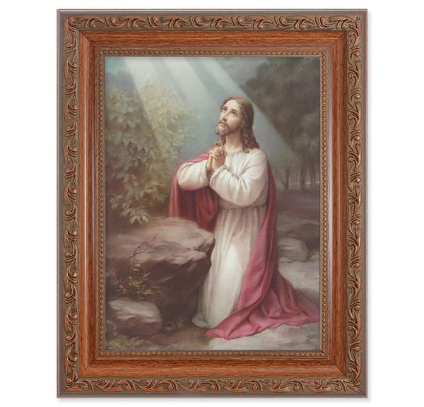 Christ on The Mount of Olives Picture, 8-1/4"x10-1/4 Mahogany Finish with Acanthus Leaf Detail Under Glass # 27774