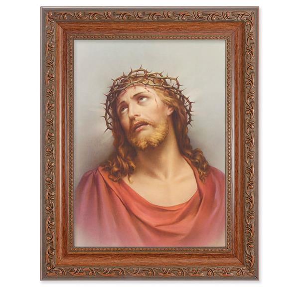Christ in Agony Picture, 8-1/4"x10-1/4 Mahogany Finish with Acanthus Leaf Detail Under Glass # 27777