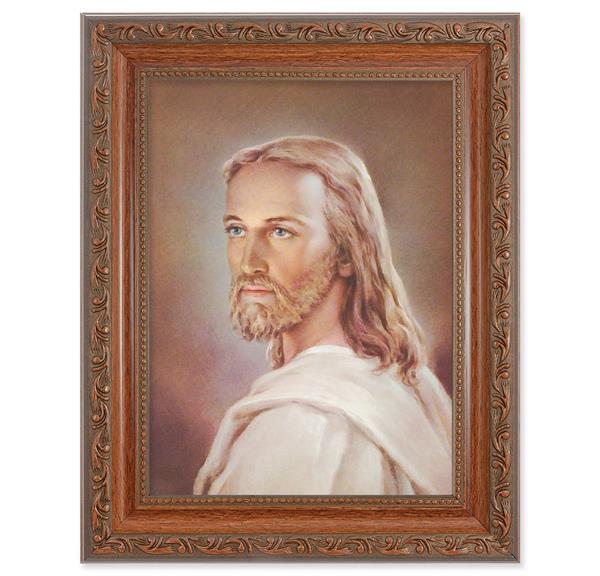 Head of Christ Picture, 8-1/4"x10-1/4 Mahogany Finish with Acanthus Leaf Detail Under Glass # 27793