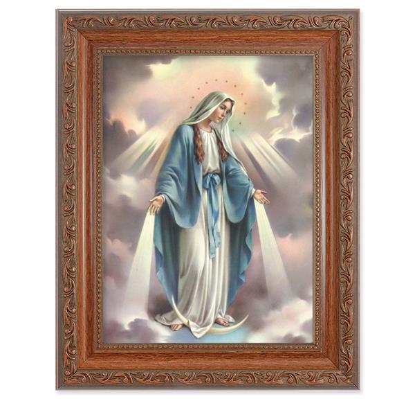 Our Lady of Grace Picture, 8-1/4"x10-1/4 Mahogany Finish with Acanthus Leaf Detail Under Glass # 27800