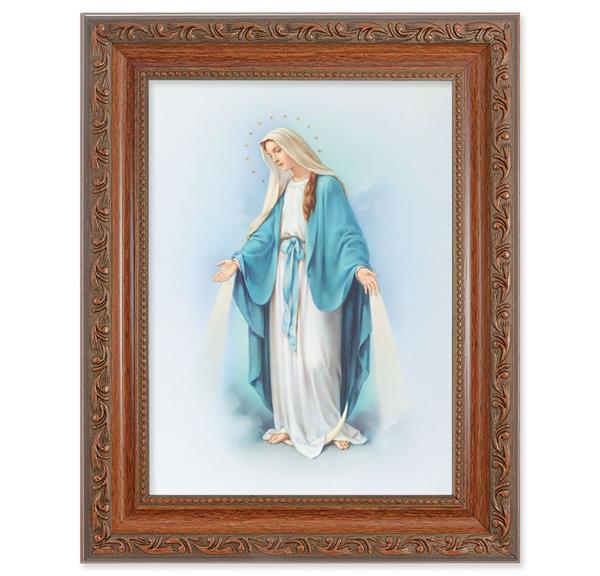 Our Lady of Grace Picture, 8-1/4"x10-1/4 Mahogany Finish with Acanthus Leaf Detail Under Glass # 27802