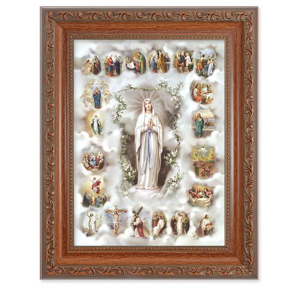 Mysteries of The Rosary Picture, 8-1/4"x10-1/4 Mahogany Finish with Acanthus Leaf Detail Under Glass # 27811
