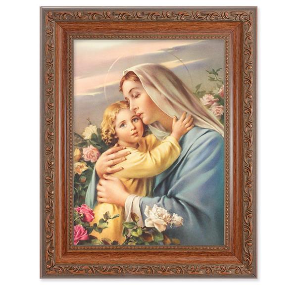 Madonna and Child Picture, 8-1/4"x10-1/4 Mahogany Finish with Acanthus Leaf Detail Under Glass # 27819
