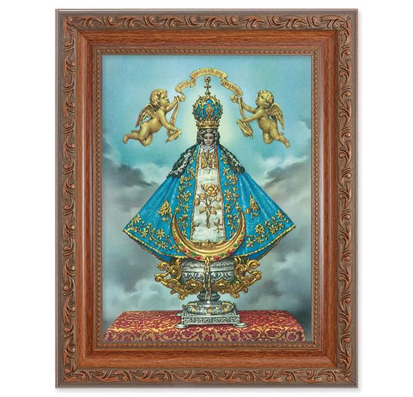 Virgen de San Juan Picture, 8-1/4"x10-1/4 Mahogany Finish with Acanthus Leaf Detail Under Glass # 27823