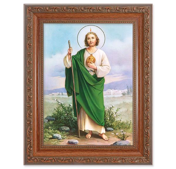St. Jude Picture, 8-1/4"x10-1/4 Mahogany Finish with Acanthus Leaf Detail Under Glass # 27827