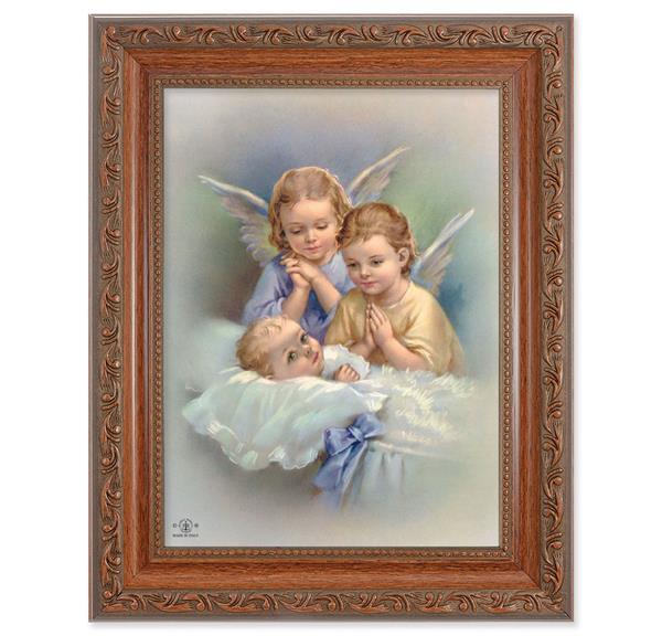 Guardian Angels & Baby Picture, 8-1/4"x10-1/4 Mahogany Finish with Acanthus Leaf Detail Under Glass # 27831
