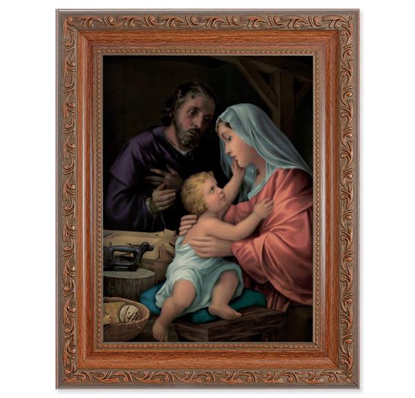 Holy Family Picture, 8-1/4"x10-1/4 Mahogany Finish with Acanthus Leaf Detail Under Glass # 27835