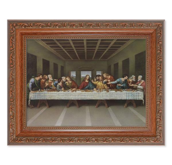Last Supper Picture, 8-1/4"x10-1/4 Mahogany Finish with Acanthus Leaf Detail Under Glass # 27837