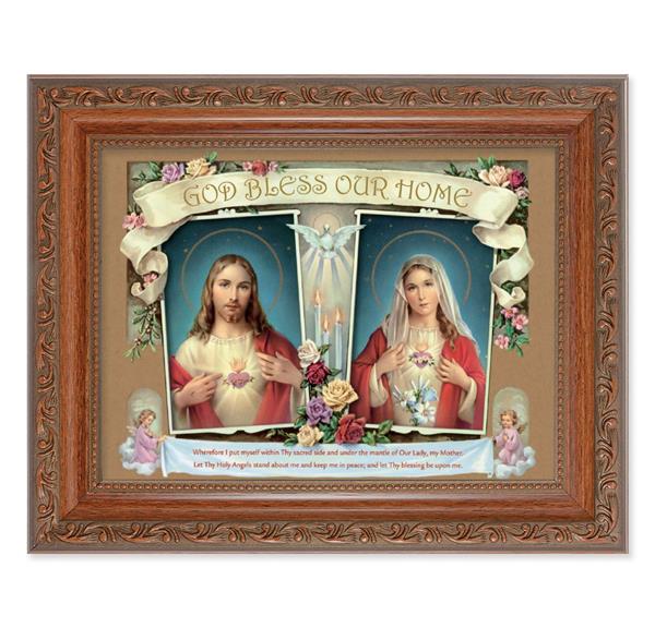 God Bless Our Home Picture, 8-1/4"x10-1/4 Mahogany Finish with Acanthus Leaf Detail Under Glass # 27839