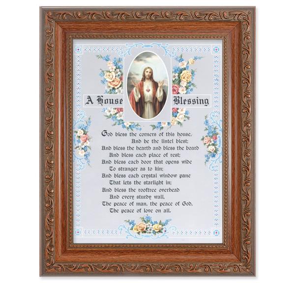 A House Blessing Picture, 8-1/4"x10-1/4 Mahogany Finish with Acanthus Leaf Detail Under Glass # 27840