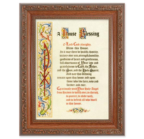 A House Blessing Picture, 8-1/4"x10-1/4 Mahogany Finish with Acanthus Leaf Detail Under Glass # 27843