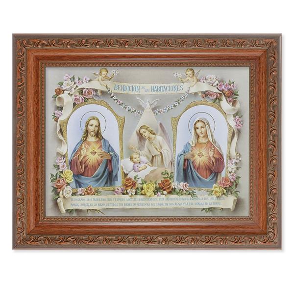 Spanish Baby Room Blessing Picture, 8-1/4"x10-1/4 Mahogany Finish with Acanthus Leaf Detail Under Glass # 27844