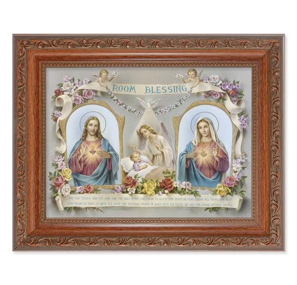 Baby Room Blessing Picture, 8-1/4"x10-1/4 Mahogany Finish with Acanthus Leaf Detail Under Glass # 27845
