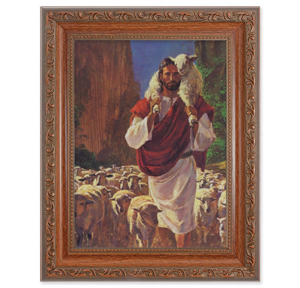 The Good Shepherd Picture, 8-1/4"x10-1/4 Mahogany Finish with Acanthus Leaf Detail Under Glass # 27846