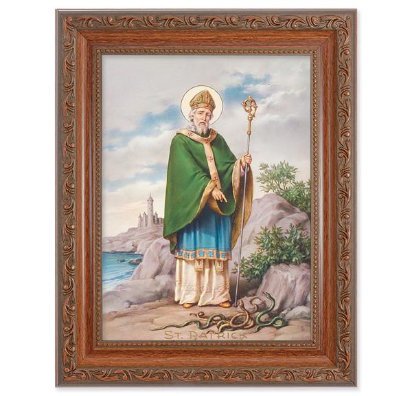 St. Patrick Picture, 8-1/4"x10-1/4 Mahogany Finish with Acanthus Leaf Detail Under Glass # 27853