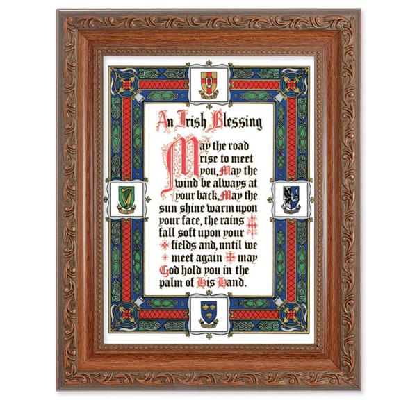 an Irish Blessing Picture, 8-1/4"x10-1/4 Mahogany Finish with Acanthus Leaf Detail Under Glass # 27854