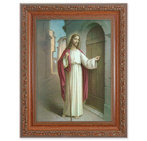 Christ Knocking Picture, 8-1/4"x10-1/4 Mahogany Finish with Acanthus Leaf Detail Under Glass # 27855
