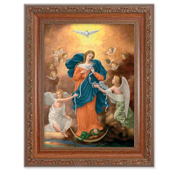 Our Lady Untier of Knots Picture, 8-1/4"x10-1/4 Mahogany Finish with Acanthus Leaf Detail Under Glass # 27856