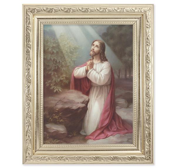 Christ on The Mount of Olives Picture, 8-1/4"x10-1/4 Antique Silver Finish with Acanthus Leaf Detail Under Glass # 27861