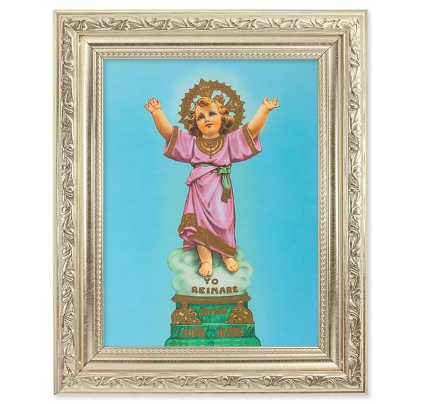 Divino Nino Picture, 8-1/4"x10-1/4 Antique Silver Finish with Acanthus Leaf Detail Under Glass # 27865